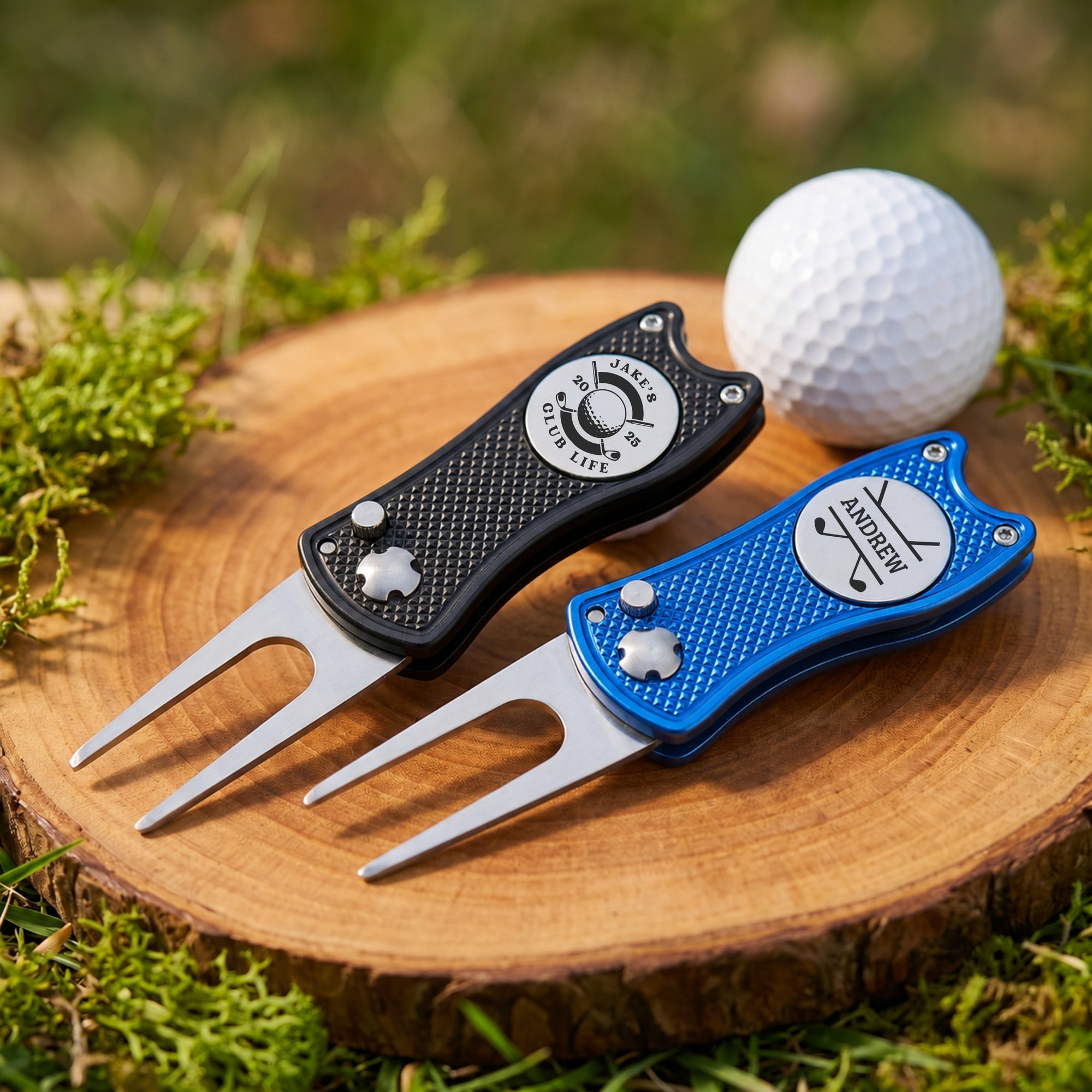 Personalised golf divot tool with magnetic ball marker custom engraved stainless steel