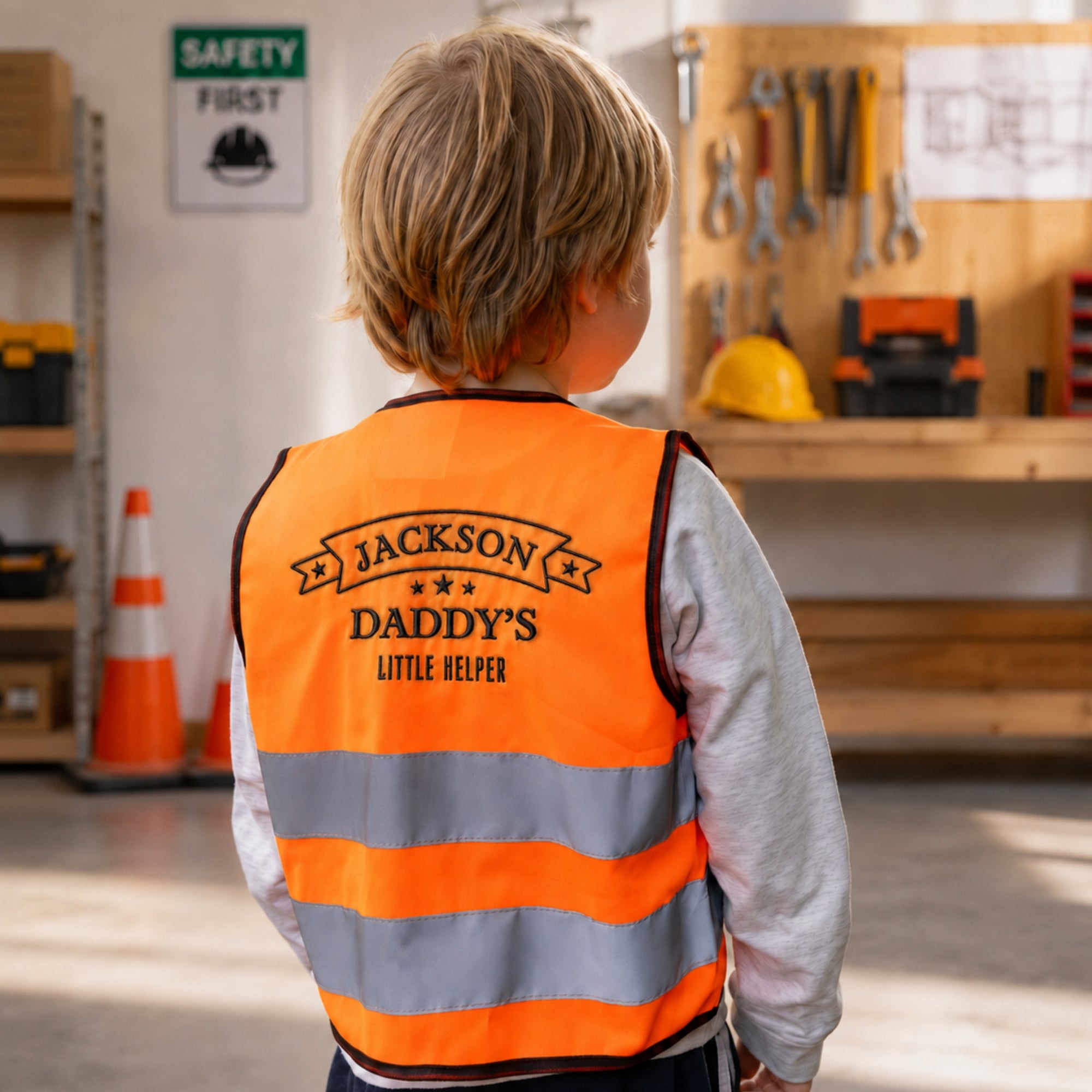 Personalised kids hi-vis safety vest custom embroidered name tradie dress-up gift