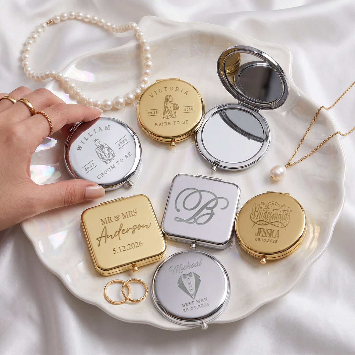 Personalised engraved metal double-sided compact mirror
