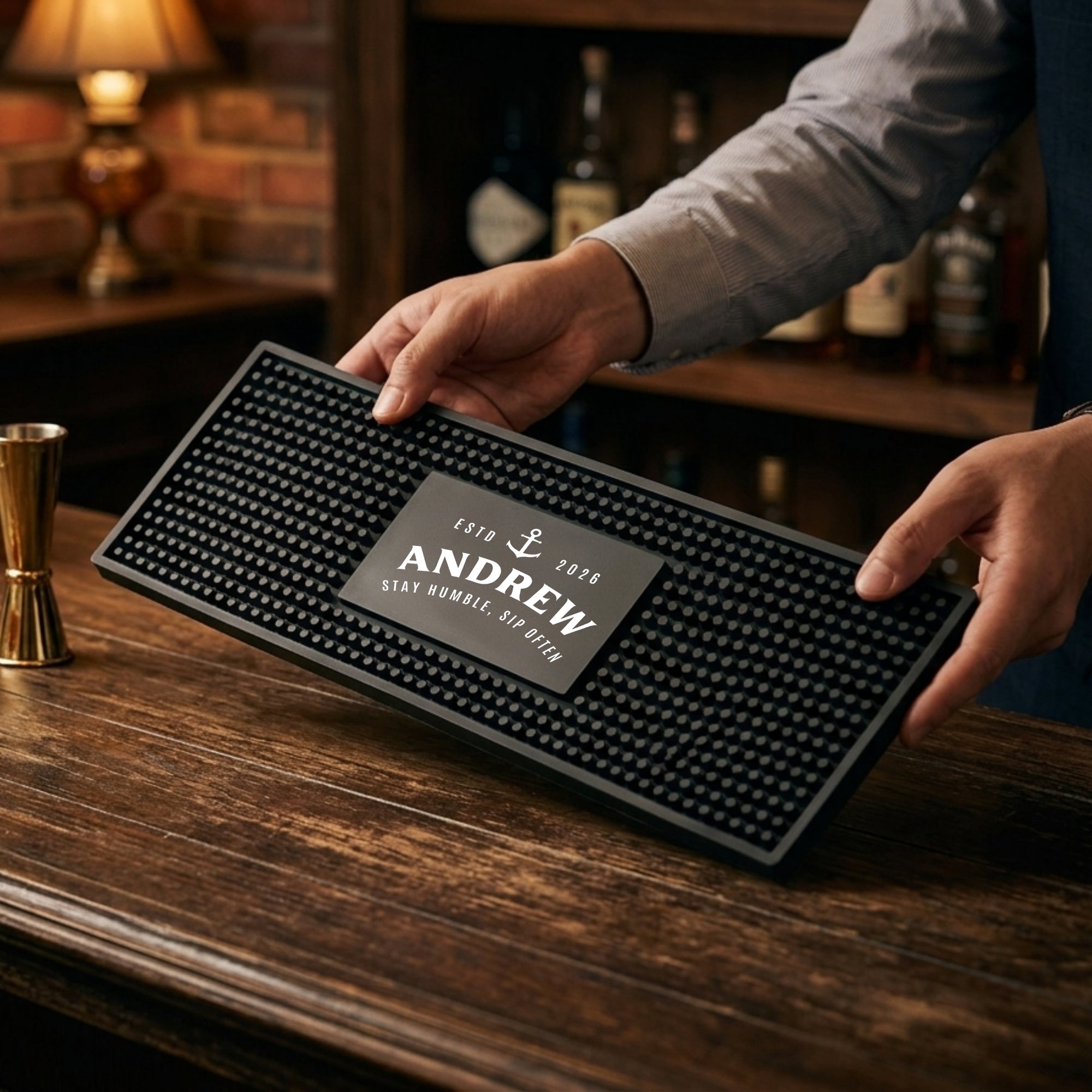 Personalised UV printed black bar mat runner custom logo home bar