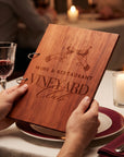 Personalised engraved wooden A4 menu ring binder cover