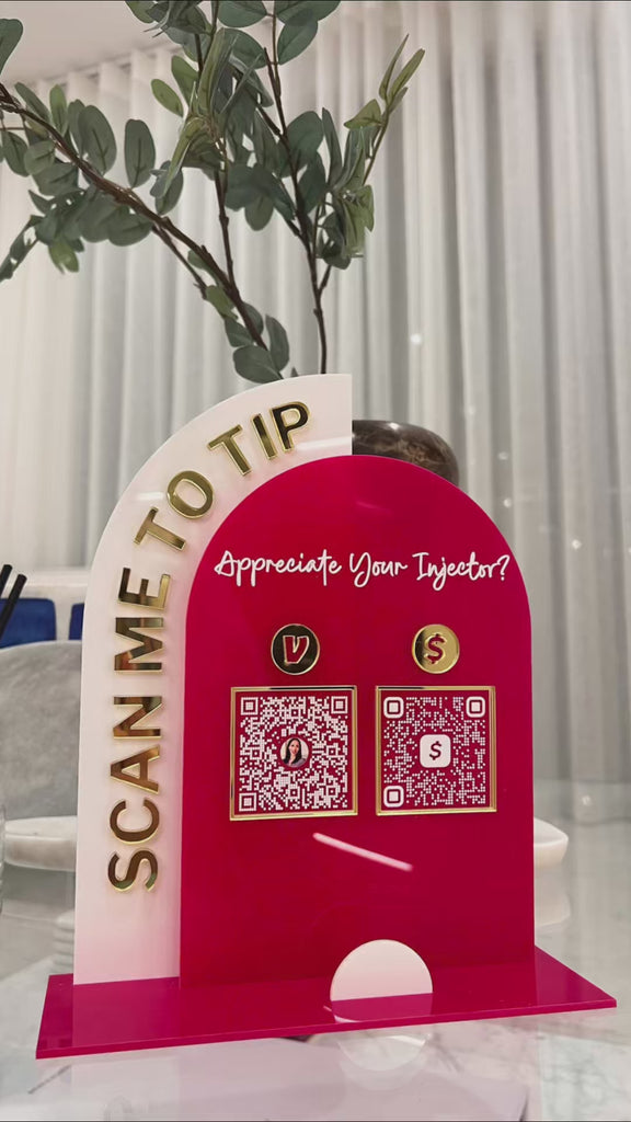 Personalised 3D Raised Acrylic Arch QR Code Social Business Sign & Card Holder, Custom Spa, Beauty, Cafe, Retail, Reception Display Signage