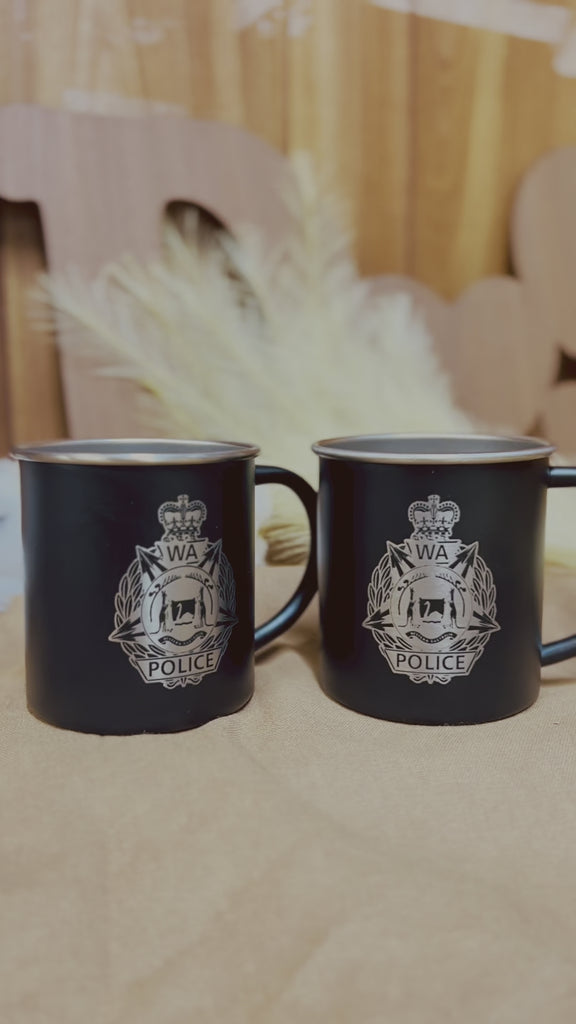 Engraved 350ml Stainless Steel Enamel Camping Coffee Cup, Custom Logo Etching Adventure, Picnic, Hiking Mug, Personalised Travel Tumbler, Gift for Mom, Dad, Him