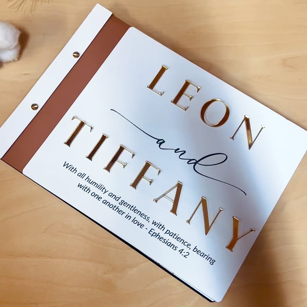 Custom Made Engraving & 3D Raised Acrylic, Vegan Leather Wedding Guest Book, Personalised Traditional Logo Guestbook Keepsake, Party Decor