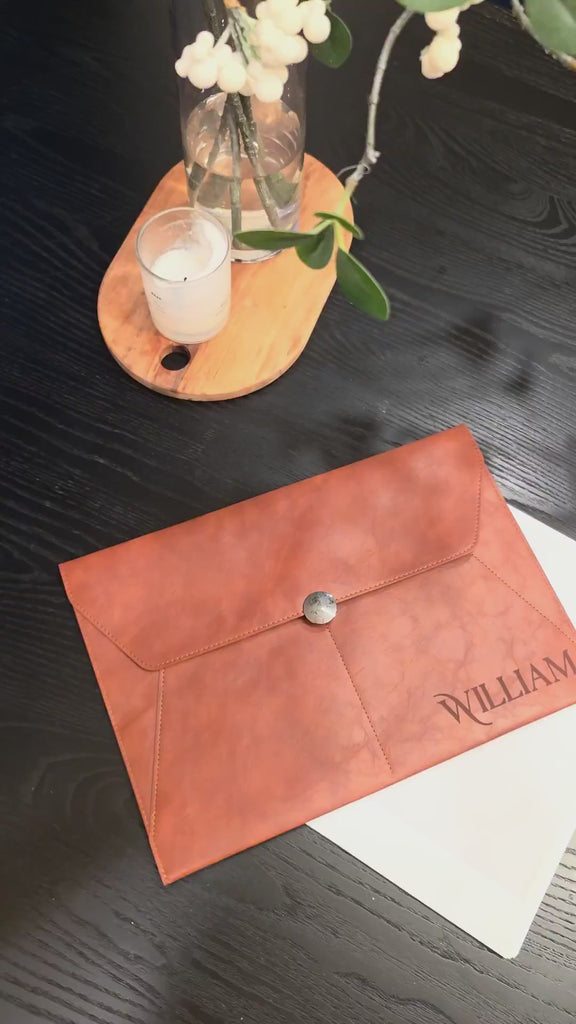 Personalised Leatherette A4 Document Bag, Custom Engraved Logo Envelope Pouch, Travel Paper Folder Case, Teacher, Office Business, Dad Gift