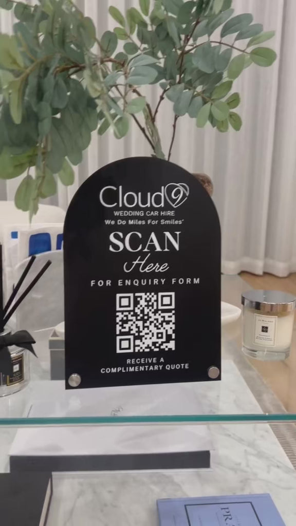 Personalised Acrylic Arch QR Code Scan To Pay Business Sign, Custom UV Print Mirror Spa, Beauty Salon, Cafe Retail Reception Display Signage