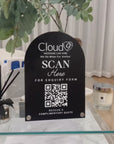 Personalised Acrylic Arch QR Code Scan To Pay Business Sign, Custom UV Print Mirror Spa, Beauty Salon, Cafe Retail Reception Display Signage