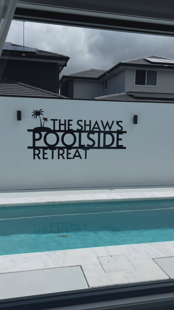 Custom Made Tropical Palm Oasis Retreat Poolside Sign, Personalised Name Acrylic Pool Bar Backyard/ Patio/ Deck Wall Art, Housewarming Gift