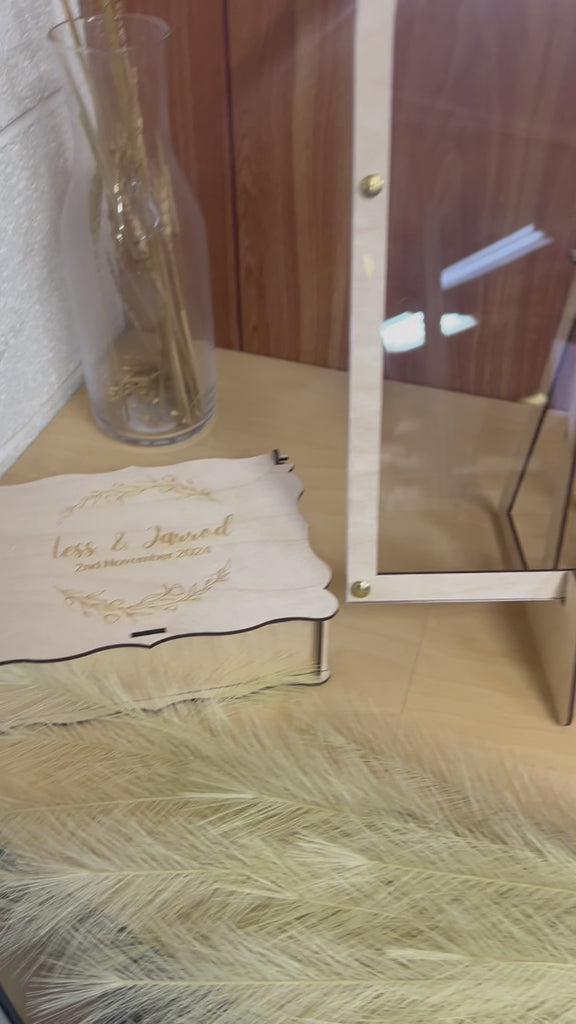 Custom Made Plywood & Acrylic Arch Shape Wedding Heart Chips Drop Box, Rustic Personalised Guest Book Alternative, Stationery Table Decor