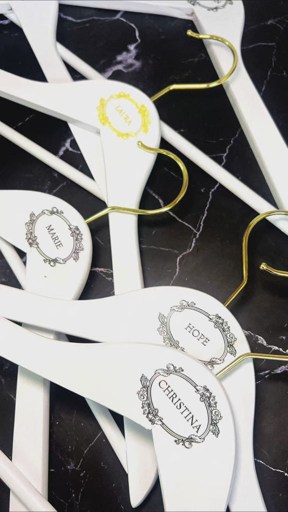 Personalised White Wooden Coat Hanger & Bar Silver Gold Hook, Custom Etch, Print Logo Retail Suit Hangers, Wedding Groomsman Bridesmaid Gift