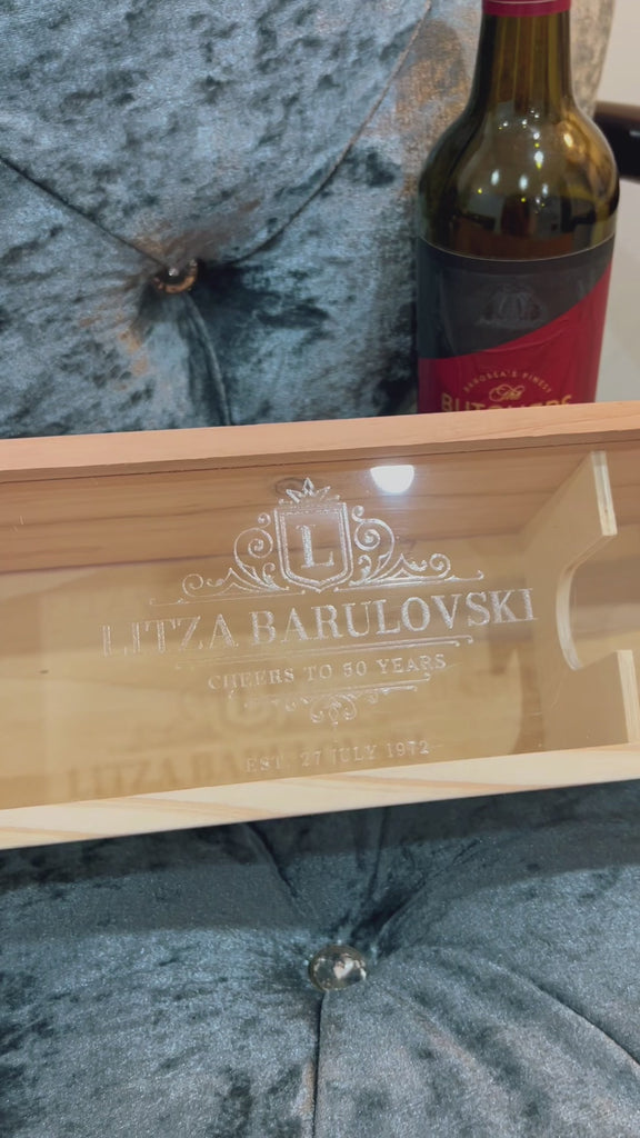 Personalised Clear Acrylic Lid & Wooden Wine Box Gift, Engraved Custom Housewarming/ Birthday, Mom-Dad, Teacher, Godparents, Wedding Favour