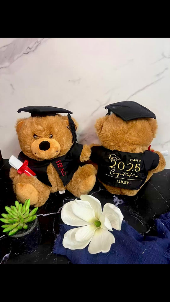 Personalised Embroidery Graduation Teddy, Custom Embroidered Cap & Gown Bear, Kid Preschool/ Year 6/ 12/ University Grad Plush Keepsake Gift