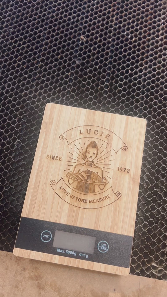 Custom Engraved Bamboo Kitchen Scale, Personalised Digital Electronic Weighing, Mother's Day, Corporate Housewarming, Chef Kitchenware Gift