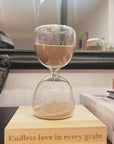 Personalised Glass Hourglass Timer & Wooden Base, Custom Engraved Sand Art Display Decor, Office Accessories, Anniversary Housewarming Gift