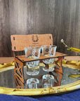 Personalised 2 Crystal Shot Glasses & Custom Engraved Mini Wooden Bench Chair Set, Bridesmaid Groomsman, Couple Wedding, Xmas Corporate Gift