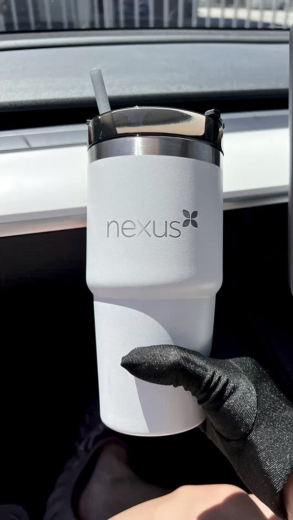 Personalised White Insulated Tumbler & Straw Set, Custom Engraved Logo Travel Thermal Drink Bottle, Coffee Car Cup, Corporate/ Birthday Gift