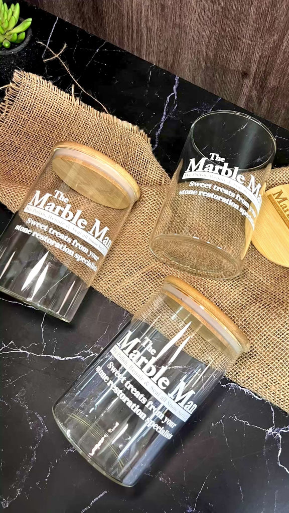 Personalised Wooden Lid Jar, Custom Etched Printed Treat, Food, Snack Glass Storage, Cookie Lolly Canister Teacher Anniversary Mom Xmas Gifts