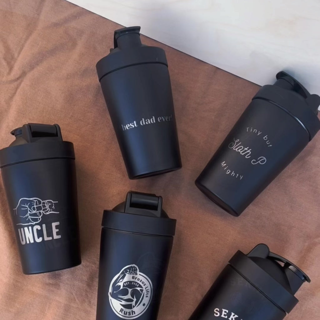 Personalised Insulated Protein Stainless Steel Shaker, Custom Engraved Gym Lover Matte Black Blender, Water Bottle, Work Out Gift Mum, Dad