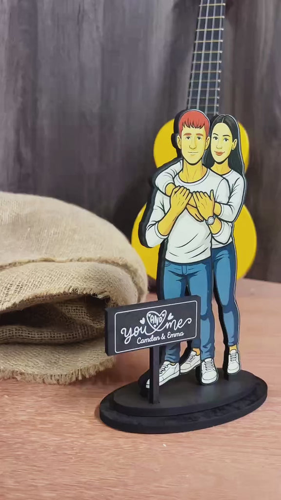 Personalised 3D Wooden Cartoon Couple Figurine Display, Custom Print Photo Portrait Caricature Home Decor, Birthday, Anniversary, Xmas Gift