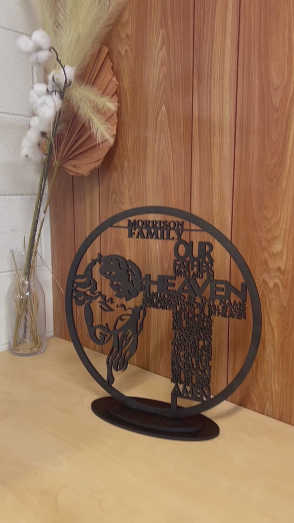 Custom Wooden/ Acrylic Our Father Lords Cross Jesus Chris Table Sign, Lord Prayer Signage Plaque, Housewarming, Easter, Christenings, New Born Gift