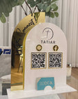 Personalised 3D Raised Acrylic Arch QR Code Social Connect Business Sign & Card Holder, Custom Spa, Beauty, Cafe, Reception Display Signage