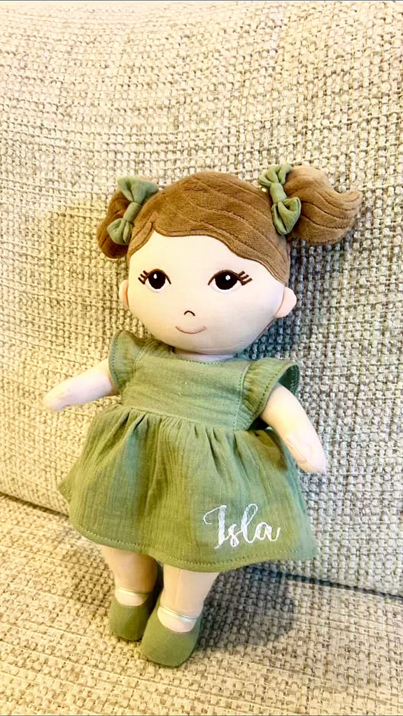 Personalised Embroidery Plush First Baby Doll, Custom Embroidered Name Sleep Soft Little Baby Toy Girl Christening Birthday Shower Xmas Gift