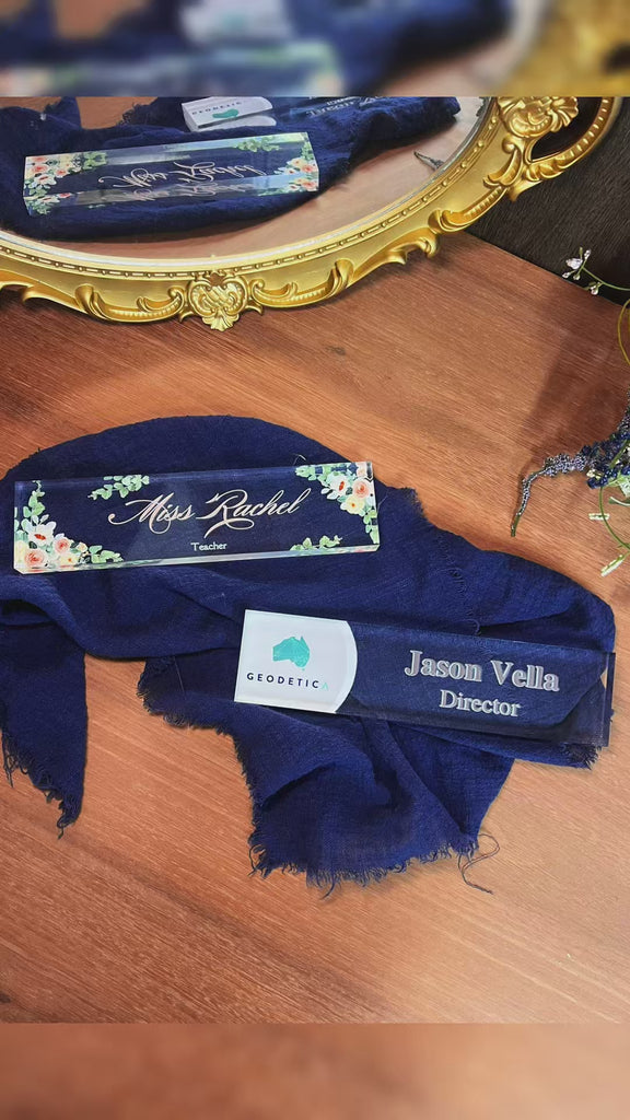 Personalised UV Print Clear Acrylic Block Desk Name Plate, Custom Logo Professional Job Title Sign, Office Role Plaque Teacher Graduation Gift