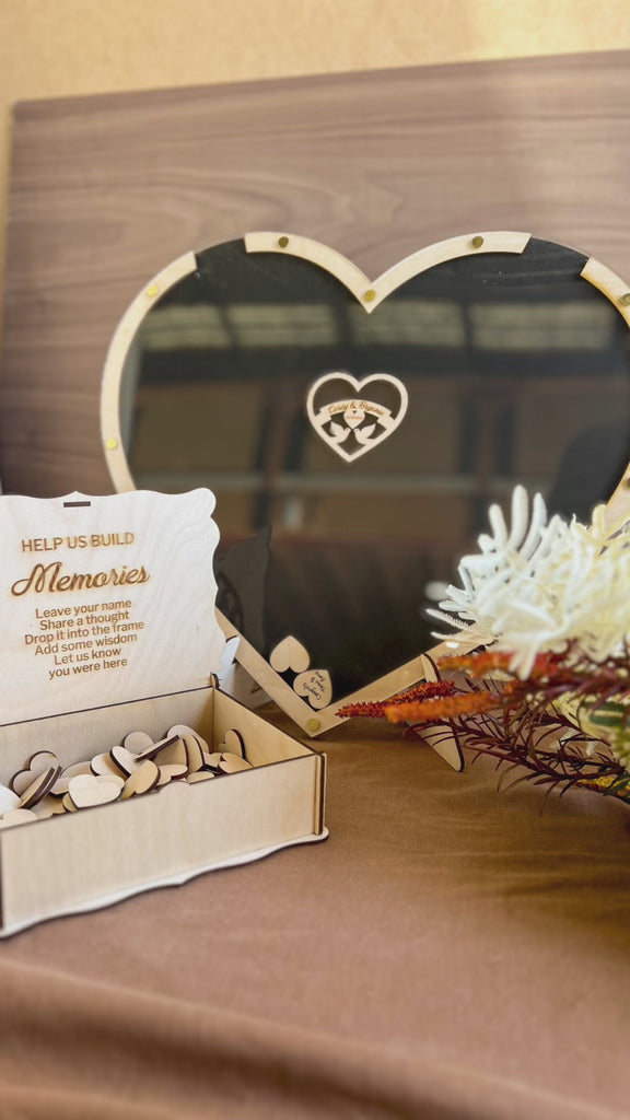 Custom Made Laser Cut Plywood Heart Shape Wedding Drop Box, Rustic Personalised Name & Date Guest Book Alternative, Stationery Table Decor