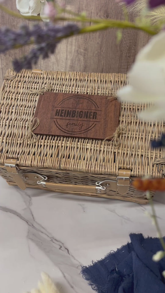 Custom Engraved Cooler Picnic Wicker Basket 4 People, Travel, Beach, Park Anniversary, Housewarming, Wedding Carry Hamper, Personalised Gift