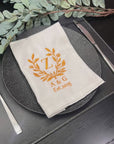 Custom Gold Embroidered Linen Cloth Napkin, Personalised Guest Table Name Place Towel Logo Handkerchief Embroidery Wedding Favor Anniversary Gift