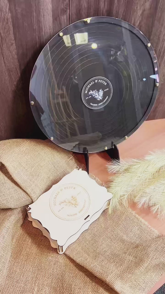 Personalised Wedding Guest Book Alternative, Retro Vinyl Record Drop Box with Custom Printed Photo, Music Themed Keepsake, Stationery Decor