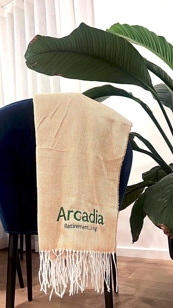 Personalised Fringe Throw, Custom Embroidered Name Logo Eco Blanket, Mum, Birthday, Xmas, Housewarming, Wedding, Anniversary, Corporate Gift