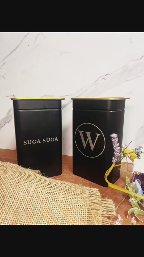 Personalised Matte Black Gold Metal Tin, Custom Engraved Logo Jar, Coffee, Tea Storage, Cookie Lollies Canister, Housewarming, Mom Xmas Gift