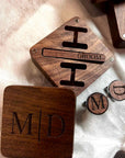Personalised Walnut Cufflinks & Tie Clip Box, Custom Engraved Man's Wooden Accessories/ Jewellery Storage, Groomsmen, Dad, Wedding Gift Set