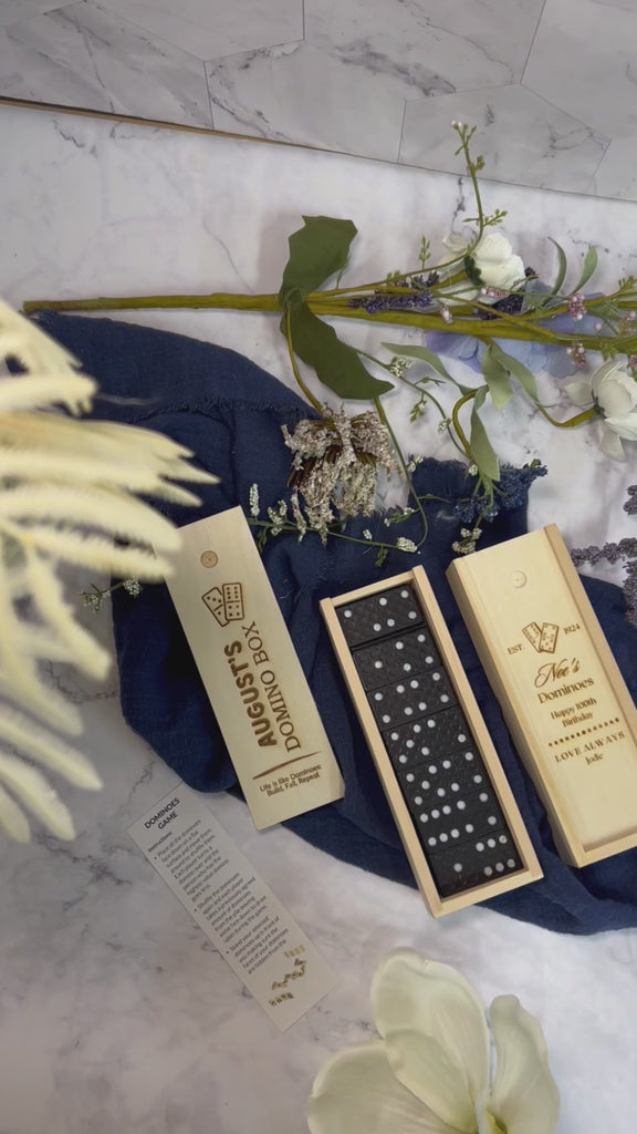 Personalised Wooden Domino Box, Engraved Tile Game, Family Party Interactive Dice Board Games, Custom Timber Children Dominoes, Kid Birthday, Father's Day Gift Set