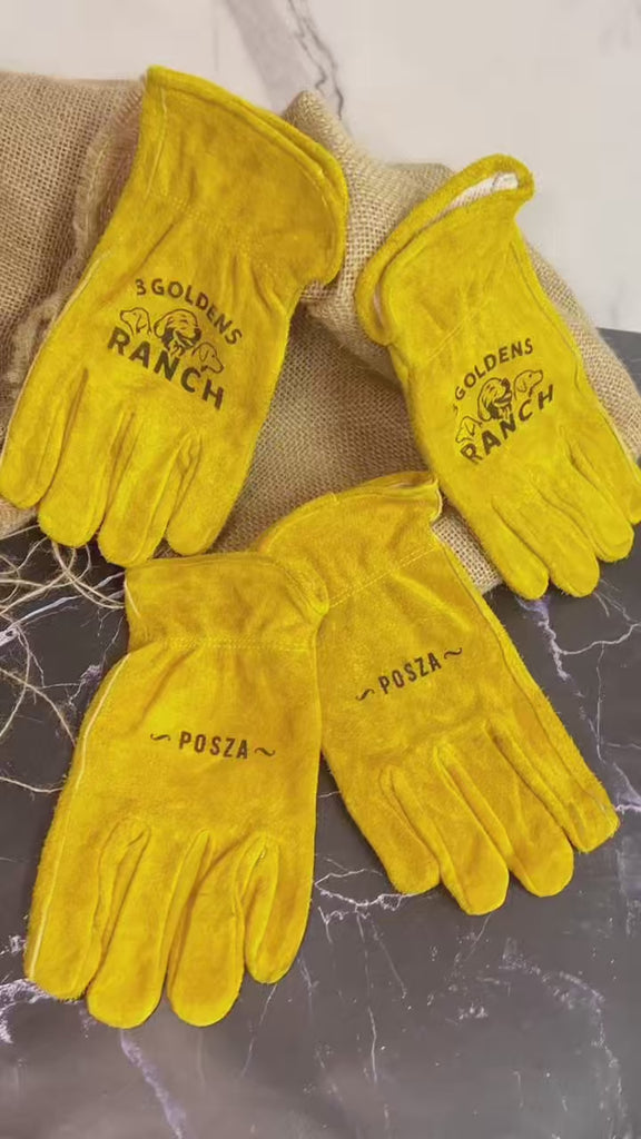 Personalised Genuine Leather Outdoor Wrist Gloves, Custom Engraved Logo Garden, Camping, BBQ, Fireplace Heat Protective Gloves, Mom Dad Gift