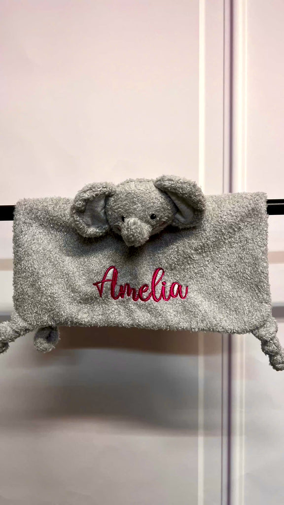 Personalised Embroidery Fleece Elephant/ Cow Comforter, Custom Baby Name Sleep Snuggle Kid Soft Toy Blanket, Newborn Birthday Shower Gift