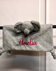 Personalised Embroidery Fleece Elephant/ Cow Comforter, Custom Baby Name Sleep Snuggle Kid Soft Toy Blanket, Newborn Birthday Shower Gift