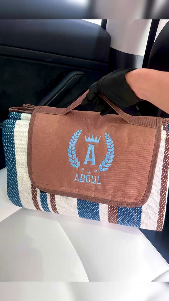 Custom Embroidered Waterproof Outdoor Carry Handle Picnic Blanket, Personalised Durable Portable Camping Beach Park Rug, Wedding Mother Gift