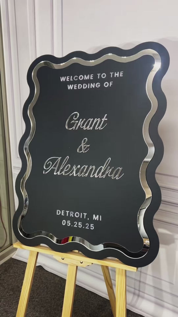 Custom Double Acrylic Wave Wedding Welcome 3D Sign, Personalised Mirror Name, Hens Party/ Engagement/ Bridal Shower/ Birthday Signage Decor