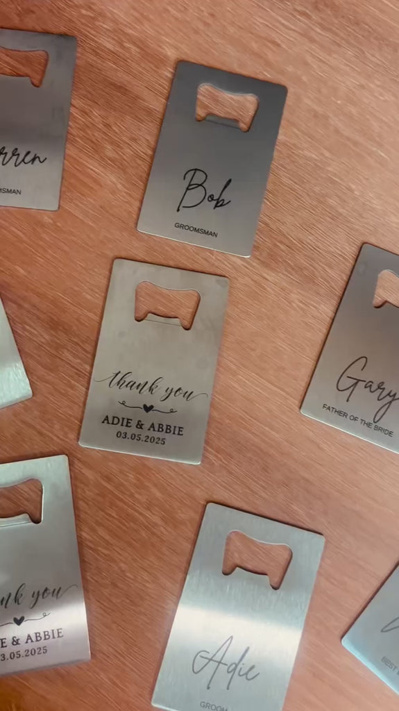 Personalised Credit Card Bottle Opener, Custom Engraved Flat Beer Popper, Wedding Favour, Groomsmen Bridesmaid/ Dad Christmas Corporate Gift