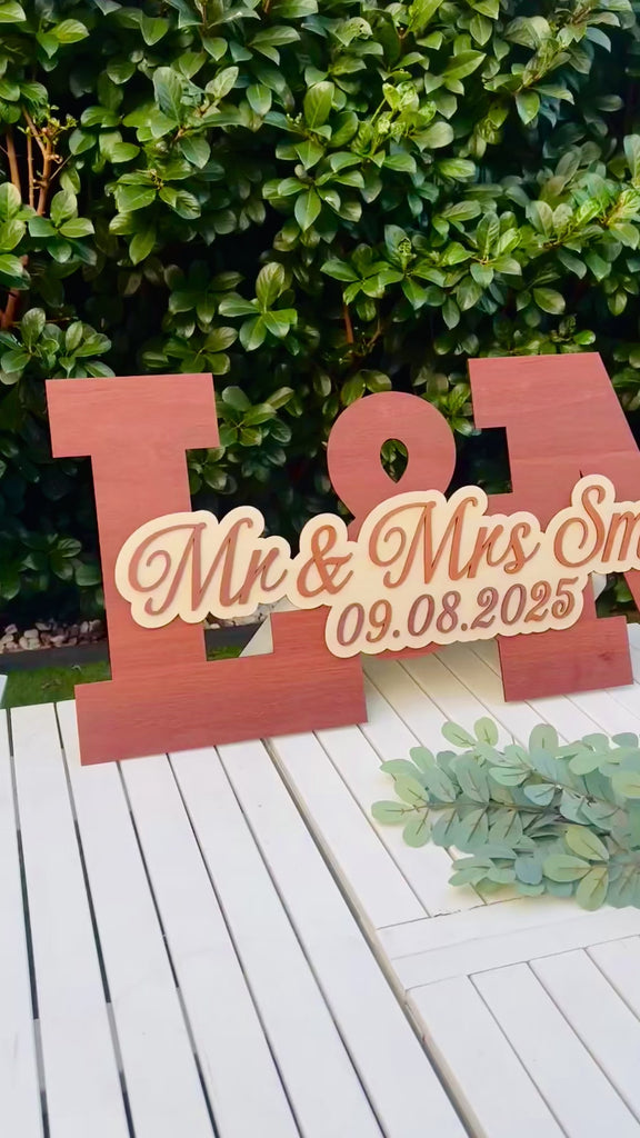 Custom 3D Triple Layer Wooden Initials Wedding Sign, Personalised Guest Book Alternative, Reception Party Welcome Decor Anniversary Keepsake