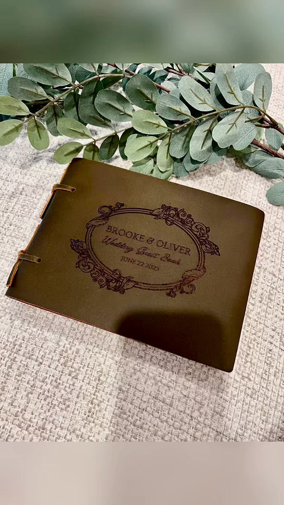 Custom Engraved Cowhide Leather 100 Sheet A5 Vintage Wedding Guest Book, Personalised Handmade Crazy Horse Traditional Notebook, Party Decor