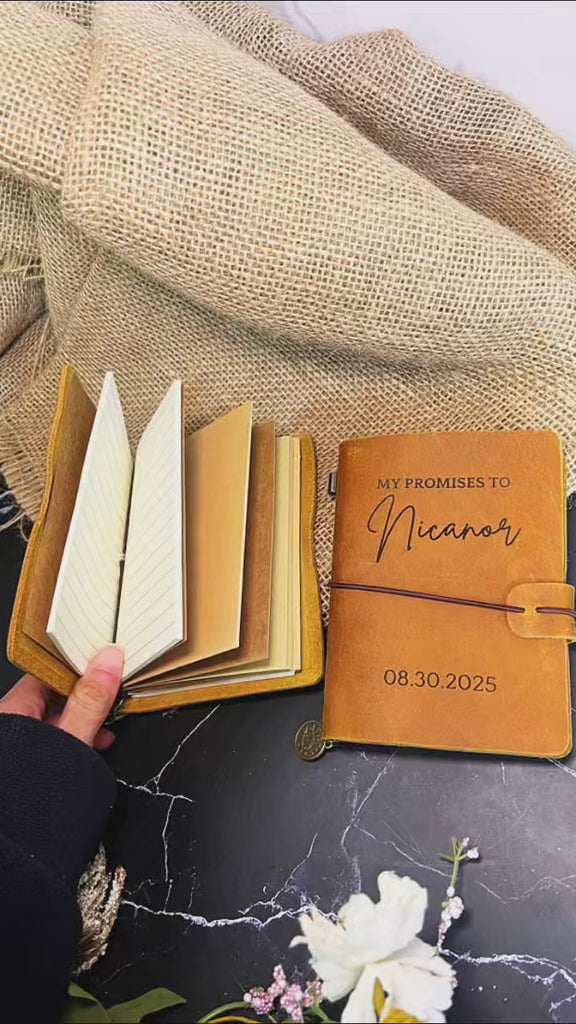 Custom Engraved Cowhide Leather Vintage His/ Her Vow Book, Personalised Wedding Ceremony Booklet Groom, Bride Speech Notebook, Keepsake Gift