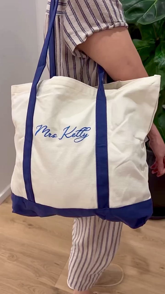 Custom Embroidered Canvas Tote, Personalised Logo Travel School Shoulder Bag, Bridesmaid Party Destination Wedding Favor Xmas Corporate Gift