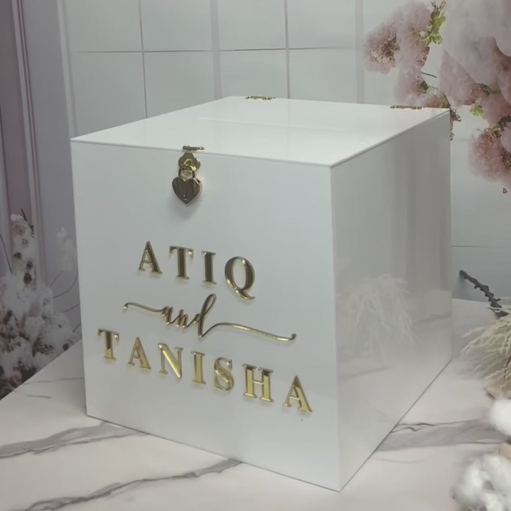 Personalised White Acrylic Name & Date Wedding Wishing Well Box, Custom Logo Gift Card, Envelope, Money Boxes, Baptism Christening, Birthday