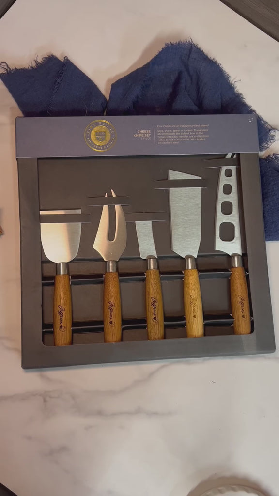 Personalised Fines Food Wooden Cheese Knife Set 5 Pieces, Custom Engraved Serving Charcuterie Spreader, Birthday Corporate Housewarming Gift