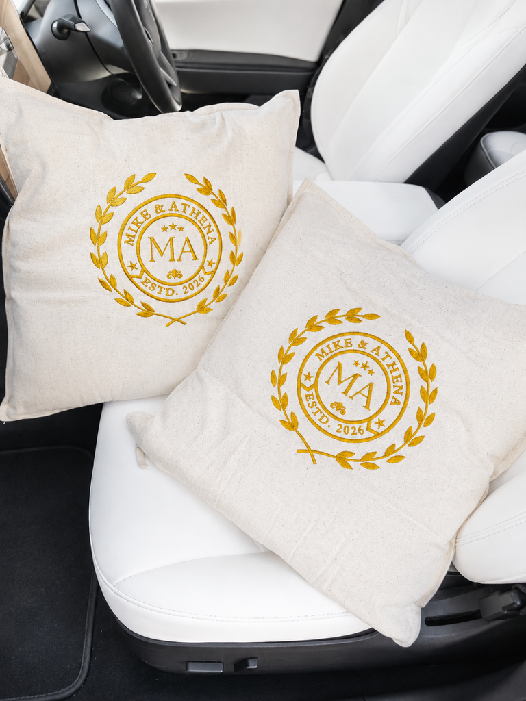 Personalised Embroidered Cotton Cushion Cover 50x50cm, Custom Name & Monogram Throw Pillowcase, Home Décor, Housewarming, Wedding, Xmas Gift