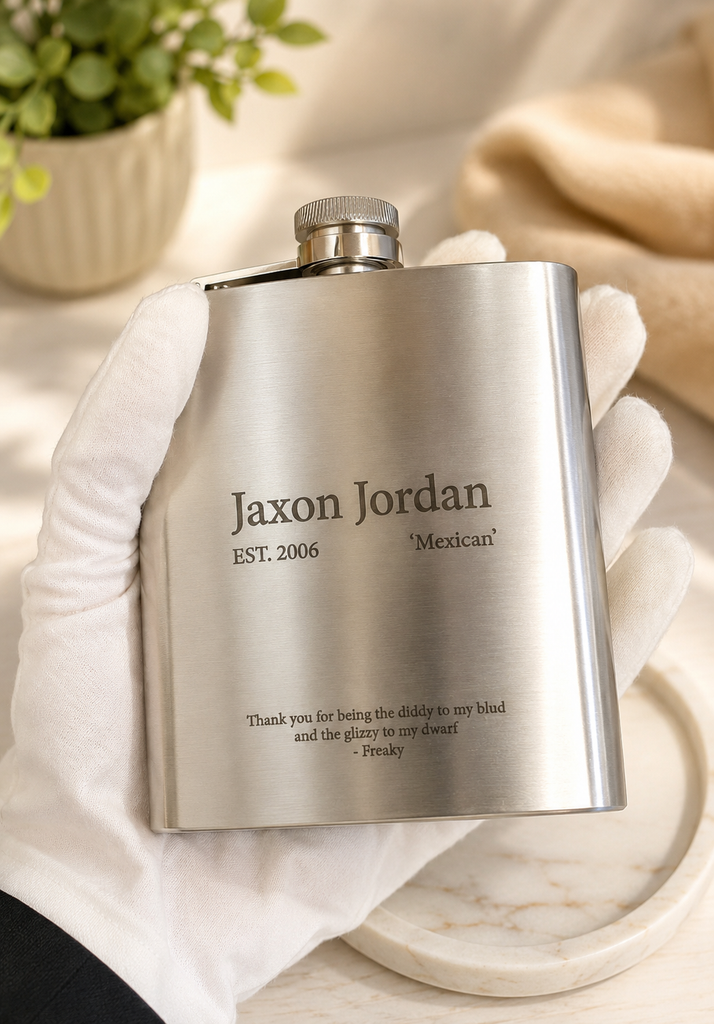 Custom Engraved 7oz Stainless Steel Hip Flask, Personalised Wedding, Groomsmen, Dad Birthday, Father Keepsake, Logo Christmas Corporate Gift