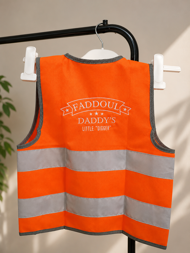 Personalised kids hi-vis safety vest custom embroidered name tradie dress-up gift